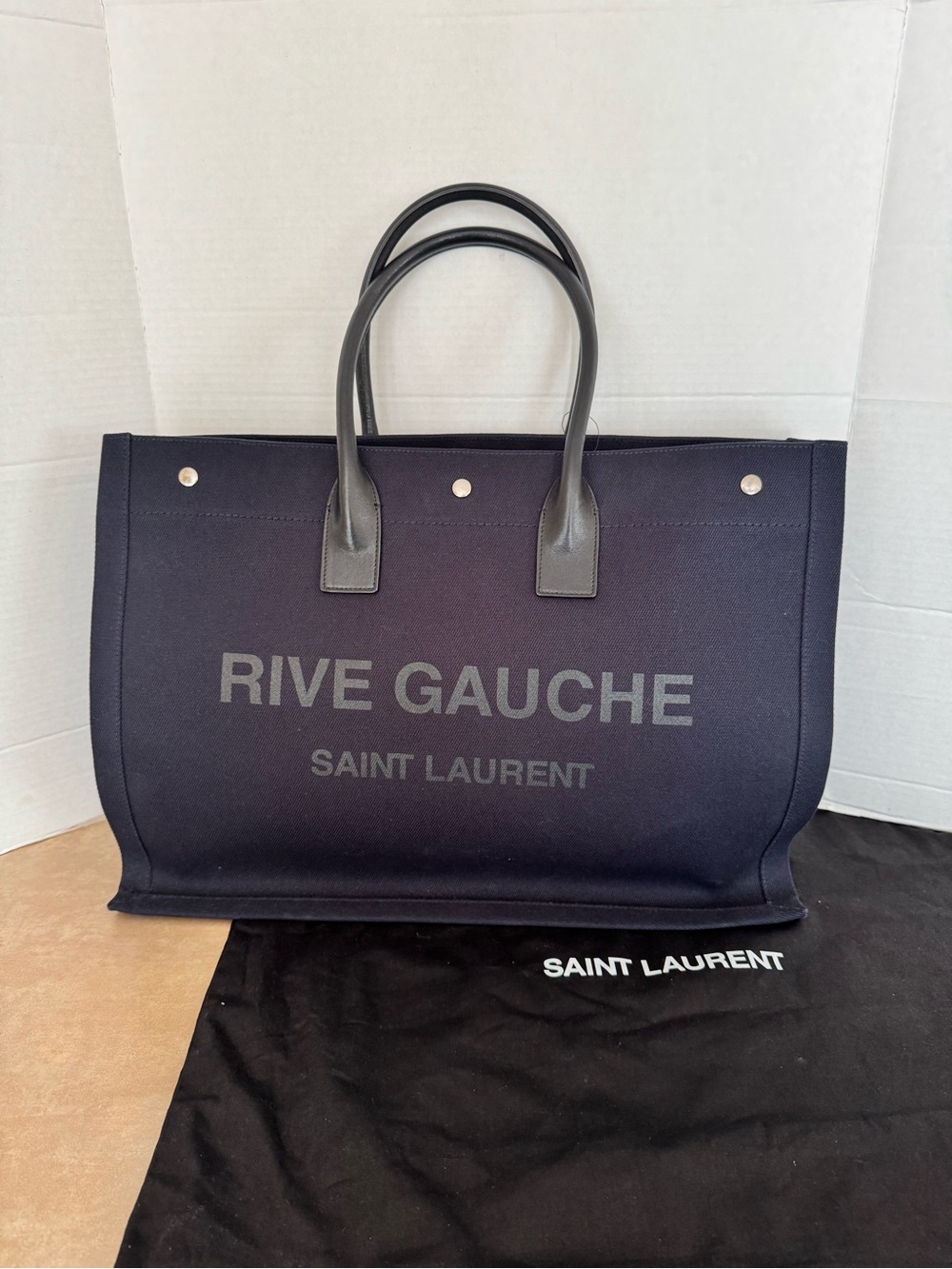 Saint Laurent Rive Gauche Tote Large Deep Marine Canvas